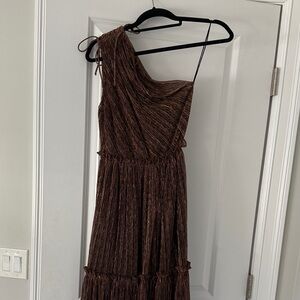 Elegant Brown One-Shoulder Dress